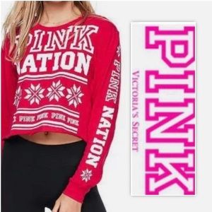 Victoria's Secret PINK Holiday CAMPUS CROPPED LONG SLEEVE TEE